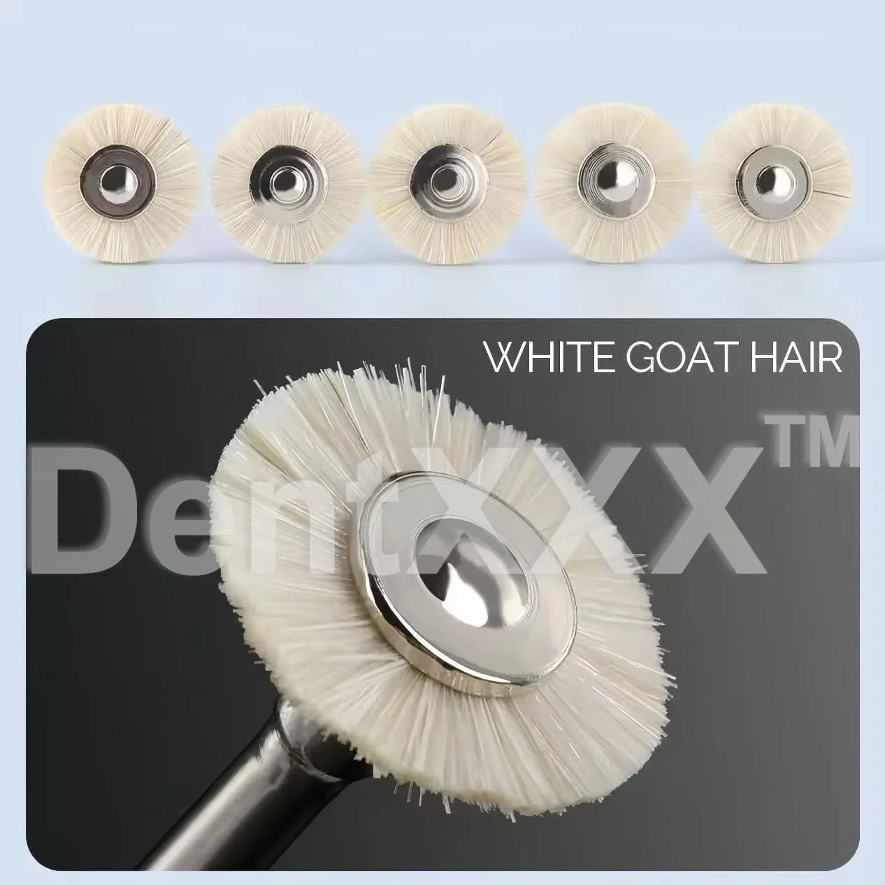 Escovas de polimento com cerdas de cabelo de cabra branca para acabamento dental detalhado