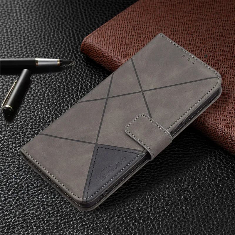 Capa carteira cinza para Xiaomi Redmi Note 10 em couro sintético com suporte e ímã