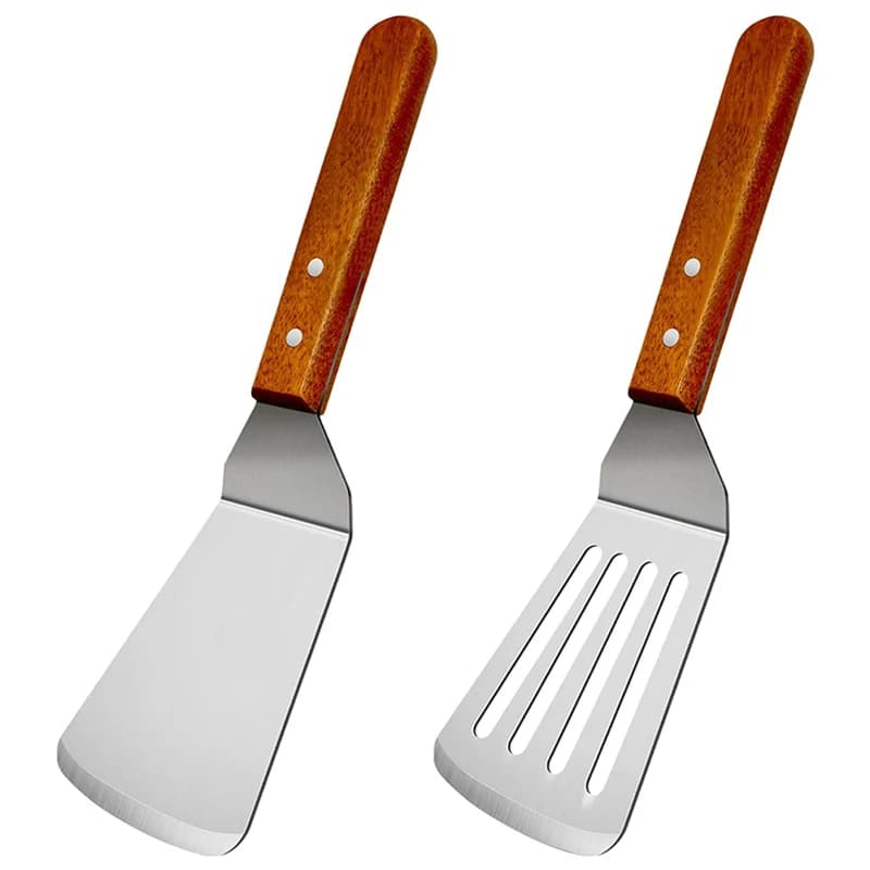 Espátula com fenda com cabo de madeira Espátulas metálicas para frigideira de ferro fundido Grelha de ovo de peixe Utensílios de cozinha