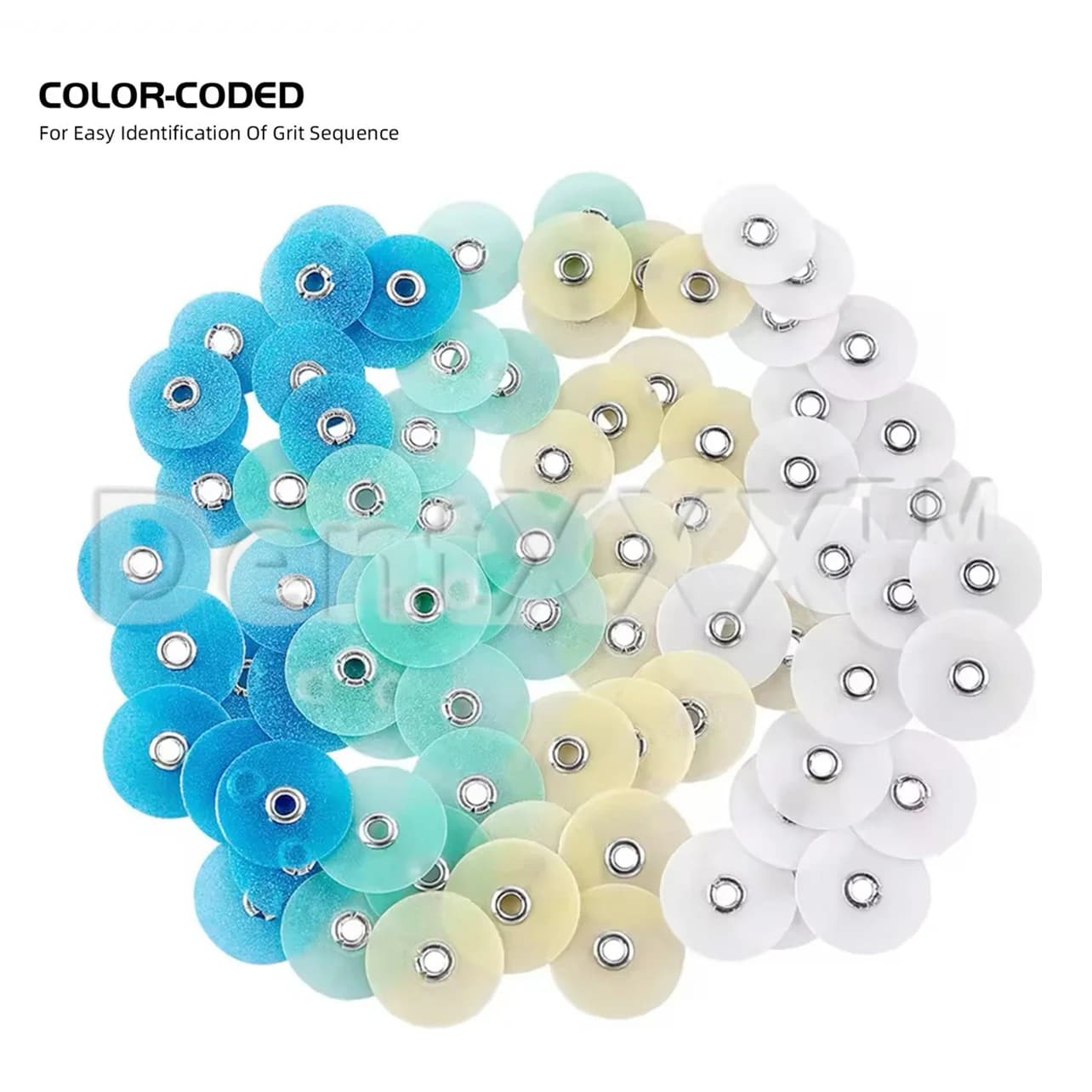Kit de discos de polimento profissional coloridos azul, verde, amarelo e branco com mandril