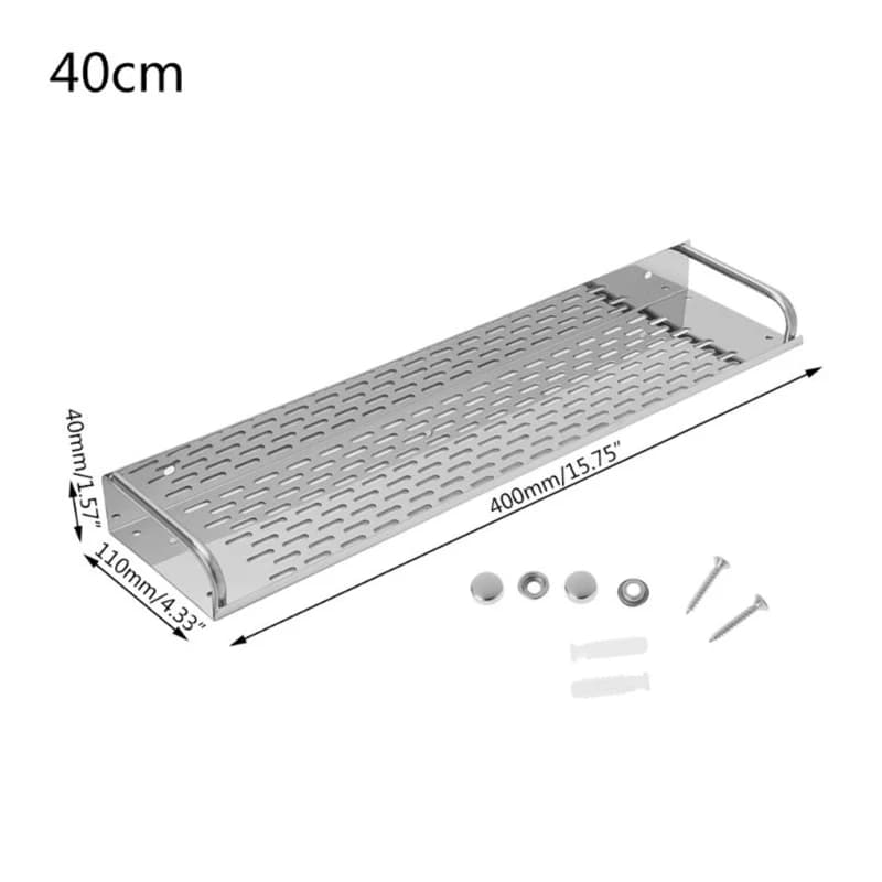 Prateleira de aço inoxidável para cozinha e banheiro, 40cm, 400mm, 110mm, com parafusos e buchas