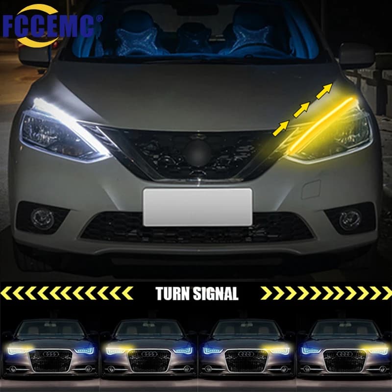 Mais novo start scanning 2 pçs led drl carro luz de circulação diurna super brilhante à prova dwaterproof água auto farol sinal volta lâmpada néon amarelo 12v