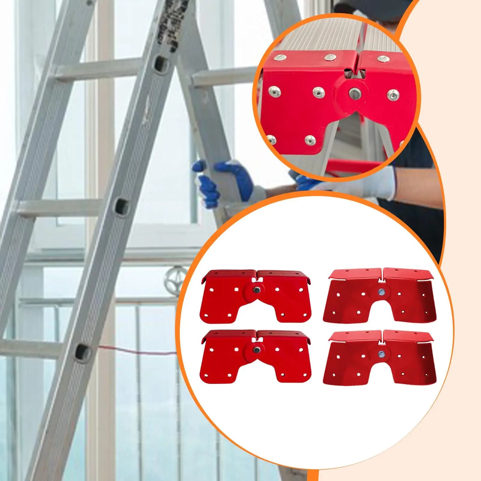 Kit 4 peças dobradiça vermelha para escada dobrável retrátil de sótão multiuso
