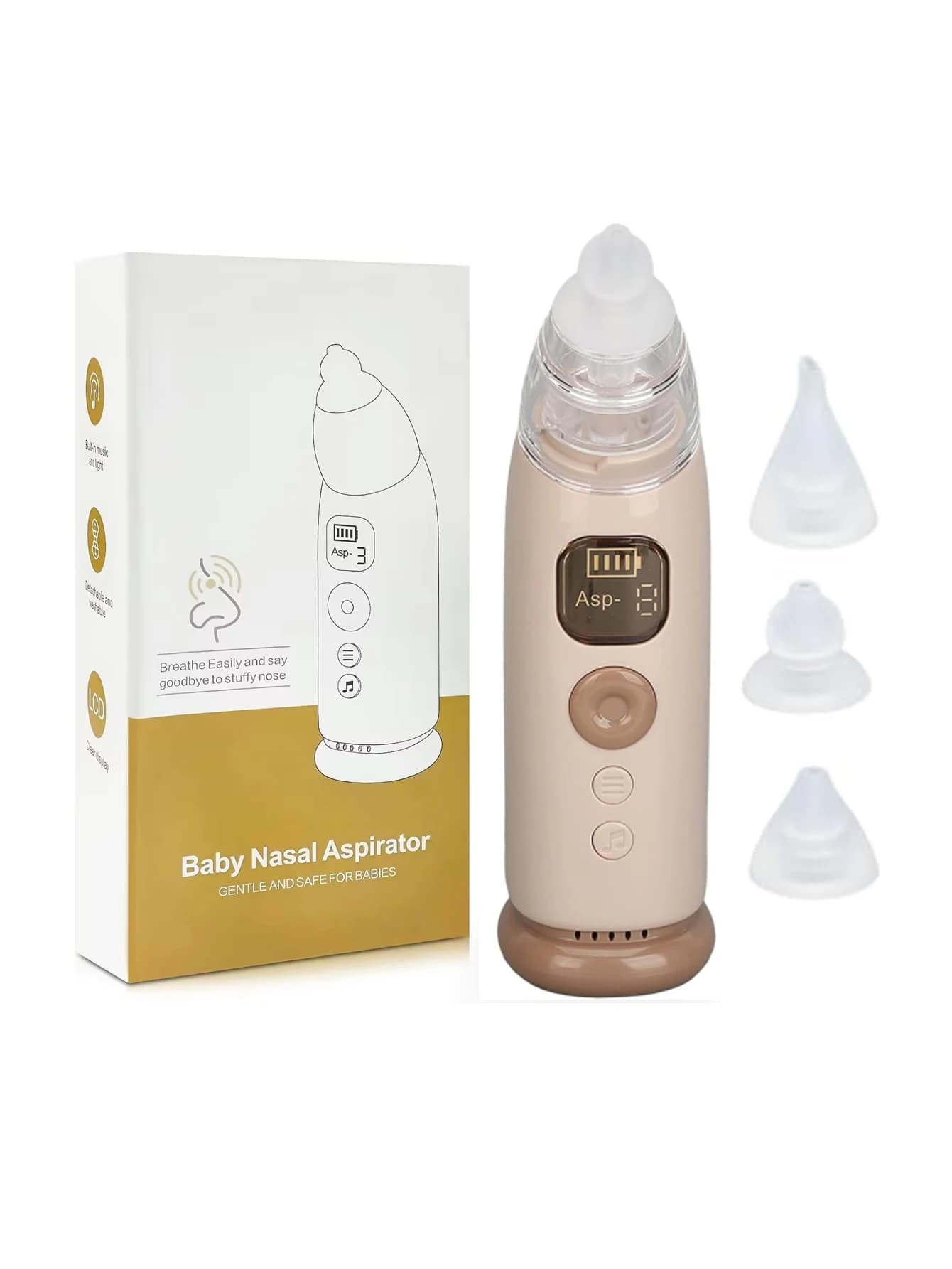 Aspirador nasal elétrico portátil para bebês com iluminação e música