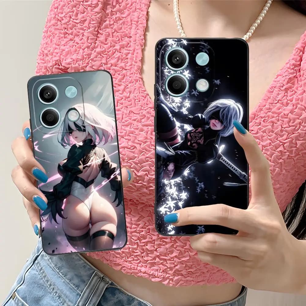 Capa preta para Xiaomi Redmi Note com impressão colorida da personagem 2B de Nier Automata