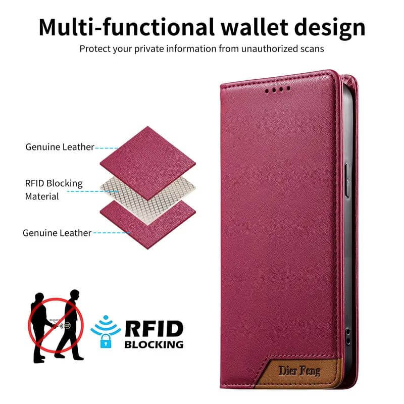 Capa carteira Dier Feng em couro legítimo com bloqueio RFID para proteção de dados pessoais