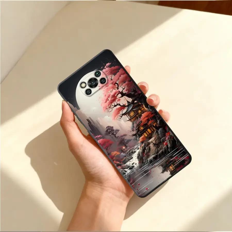 Capa de telefone com arte paisagística vermelha para Xiaomi Poco X3 NFC