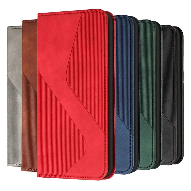 Capa de couro magnético para Xiaomi Poco M6 Pro 4G C61 C65 X6 5G, vermelho, azul, verde, preto, marrom e cinza