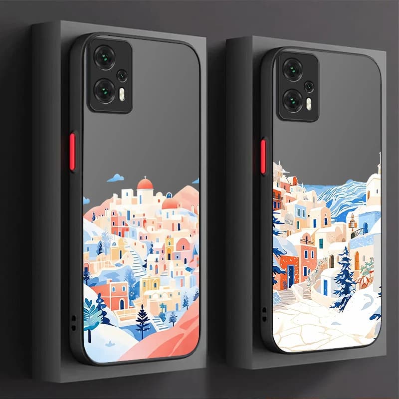 Capa de smartphone com cenário de neve e árvore de Natal