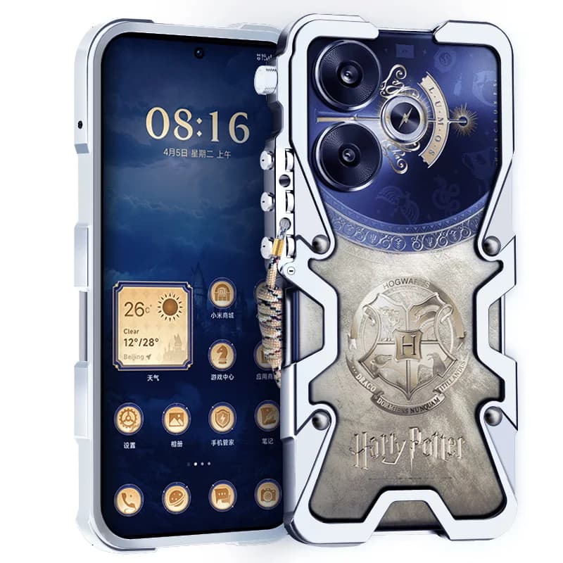 Capa metálica preta para Xiaomi Redmi Turbo 4 com design Harry Potter e proteção reforçada