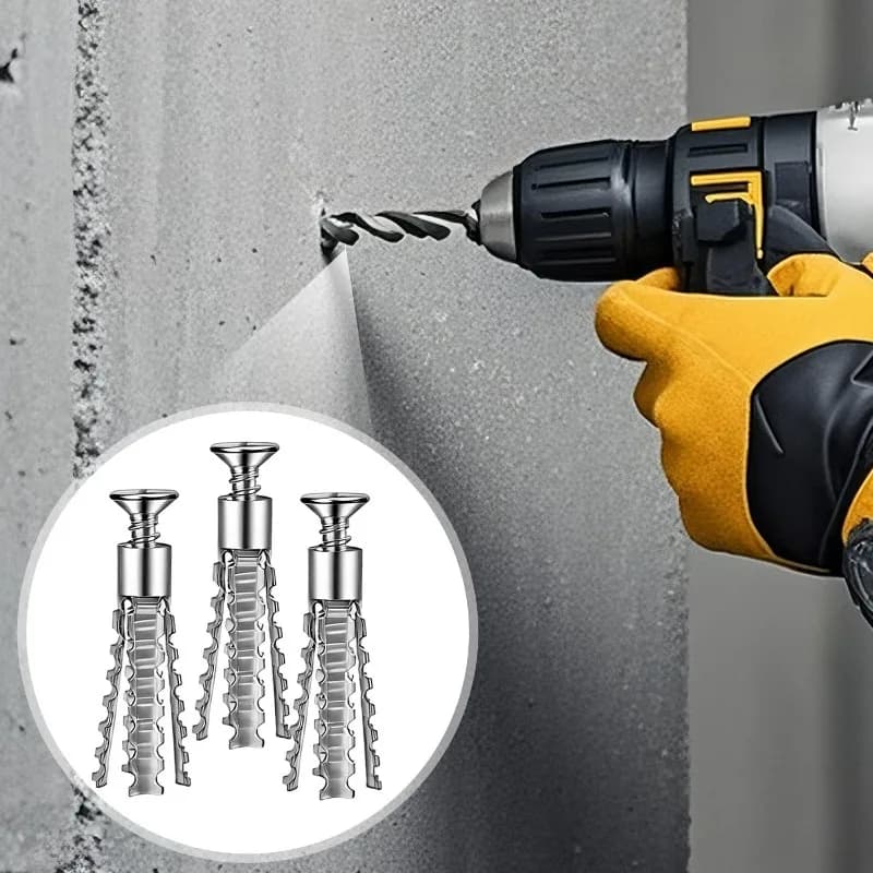 Parafusos autoatarraxantes de expansão em aço serrilhado para tubos metálicos, buchas de perfuração para concreto, kit de fixação para parede.