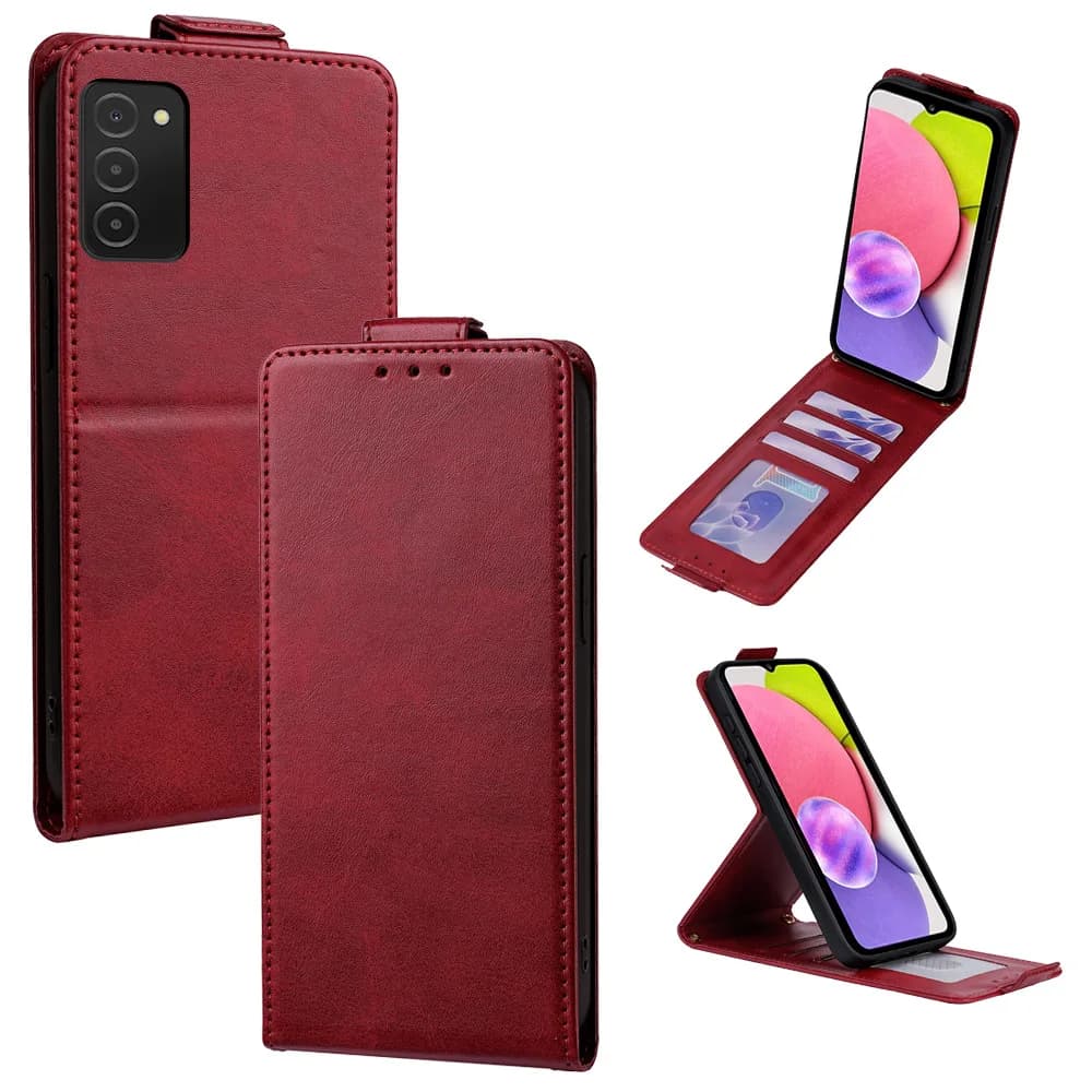 Capa vermelha para celular Xiaomi Poco com flip vertical e porta-cartões, estilo carteira em couro sintético