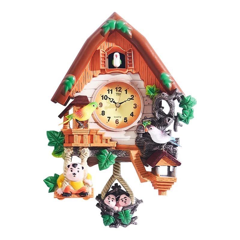 Relógio de parede vintage com design de casa e figuras animadas de animais e personagens