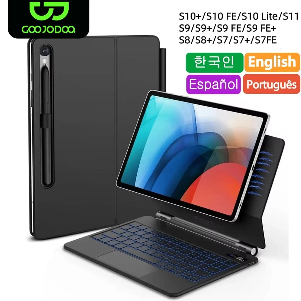 Teclado mágico para samsung galaxy tab s11 s10 plus s10 lite s8 s9 s7 fe 11 12.4 polegadas trackpad retroiluminado flutuante com suporte para caneta