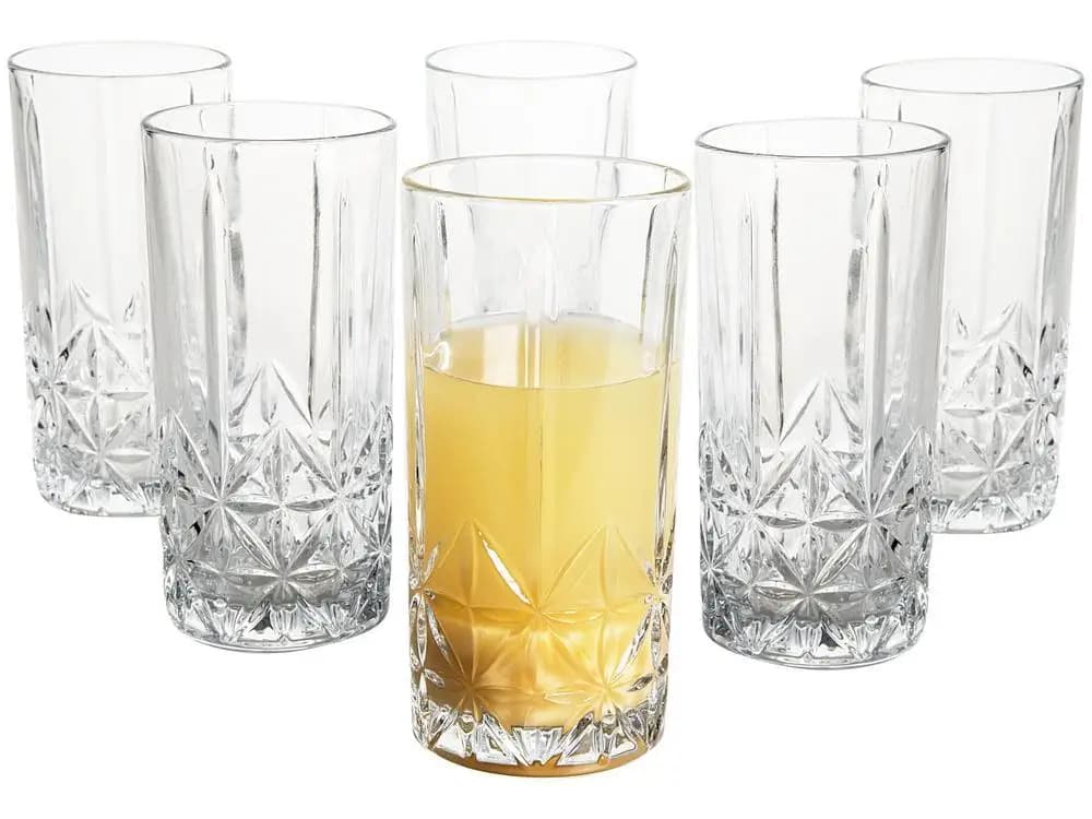 Jogo de Copos de Vidro 350ml 6 Peças Haus com Suco Amarelo