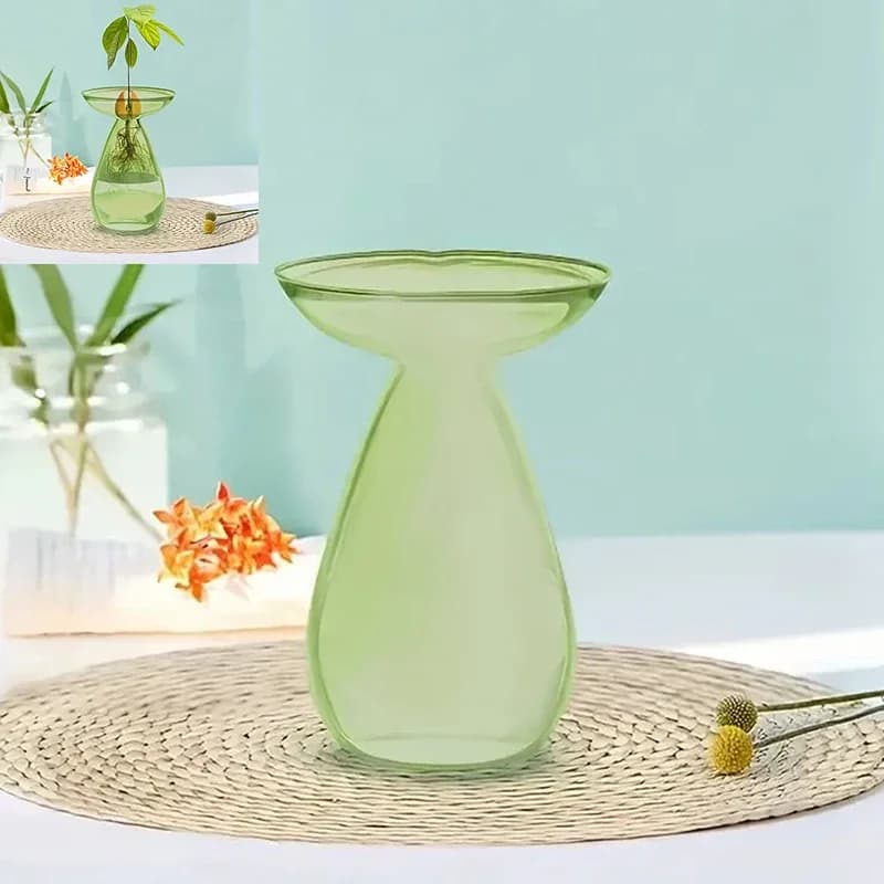 Vaso decorativo de vidro verde transparente formato abacate para plantio hidropônico