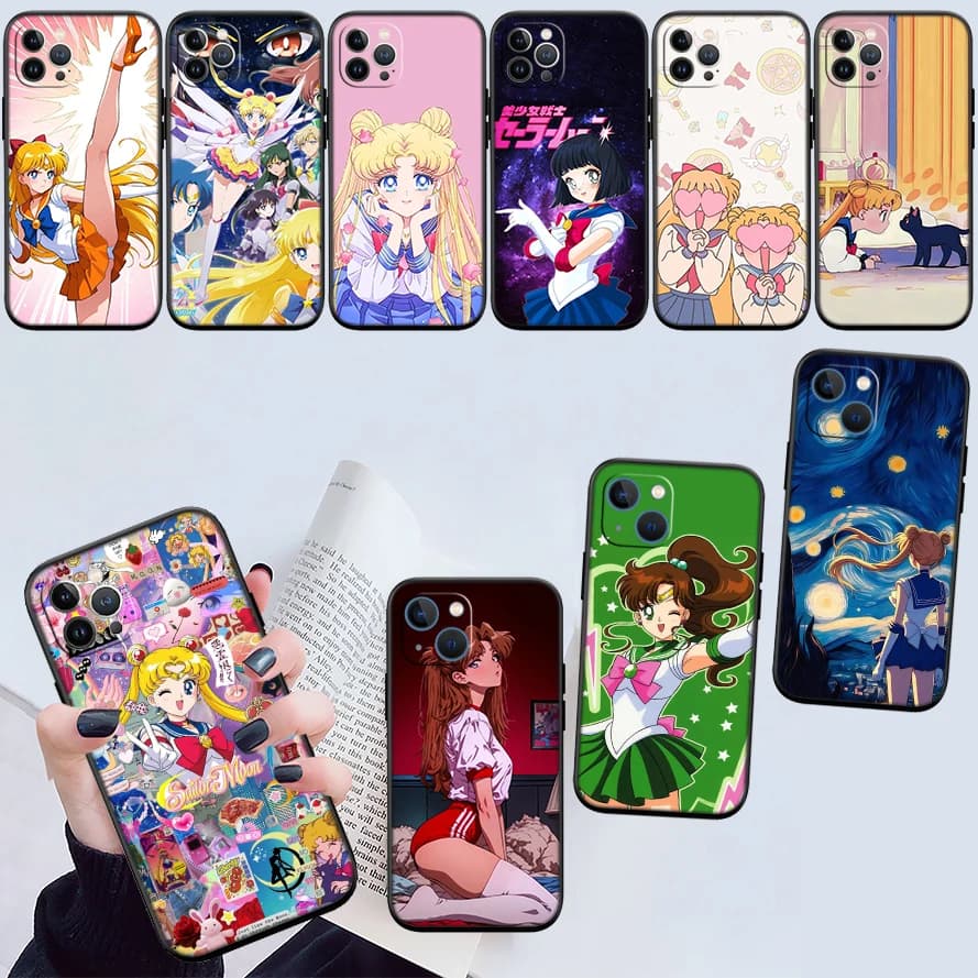 Capas de celular Xiaomi Poco com estampas vibrantes de Sailor Moon em cores variadas e design anime