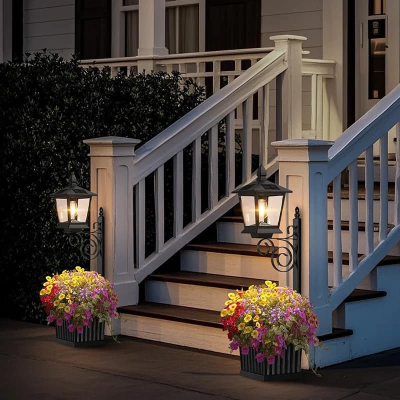 Luminária Solar 2 em 1 (de Parede/Suporte) com Vaso, Luminária Solar para Plantas, Vaso de Flores para Decoração de Jardim e Gramado