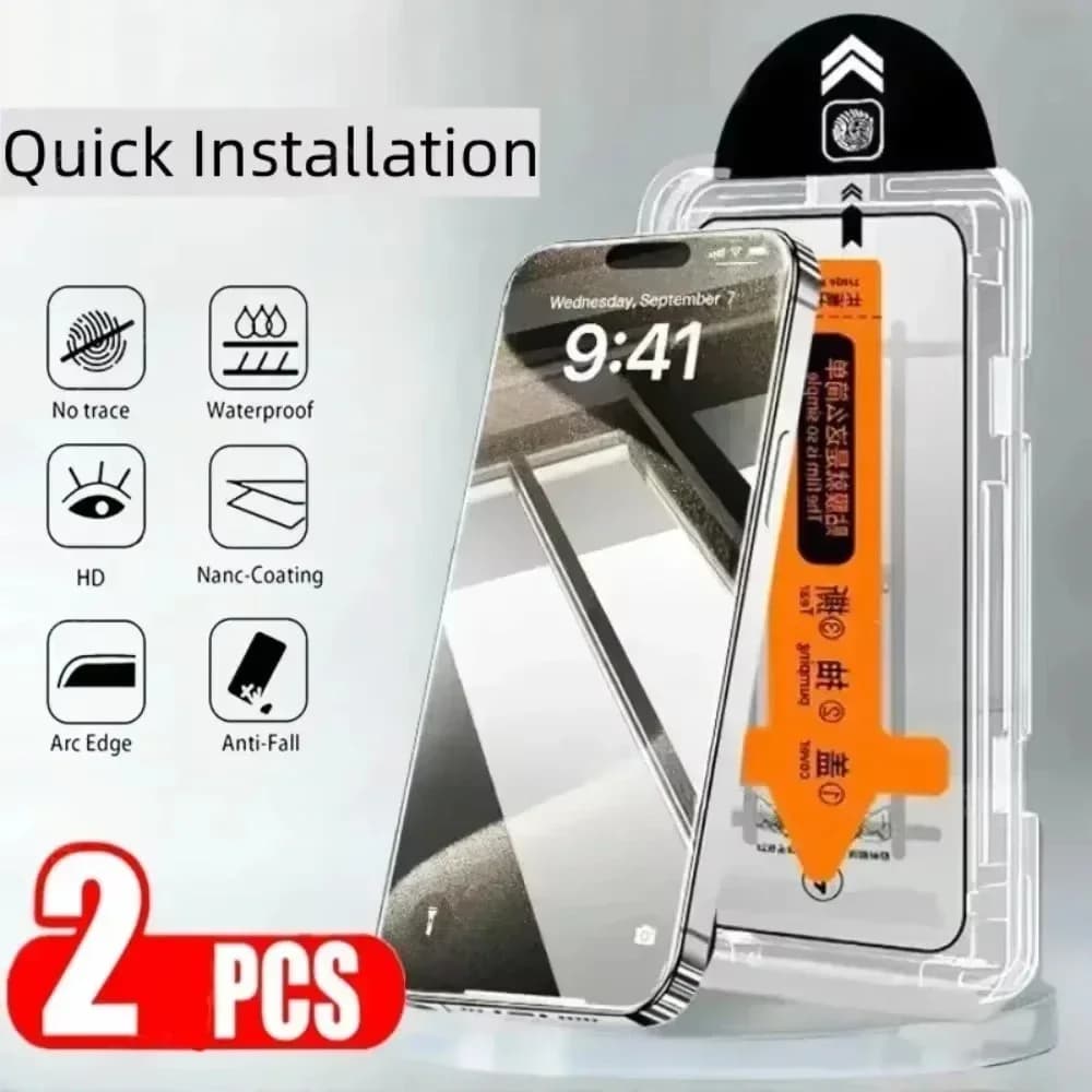 Kit de protetor de tela para Samsung Galaxy com 2 unidades, protetor de vidro temperado, resistente à água, alta definição, nano-revestimento, borda curva e antiqueda.