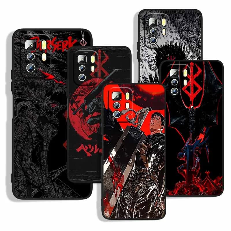 Capa de telefone anime Berserk Guts para Xiaomi Redmi Note com design preto e vermelho