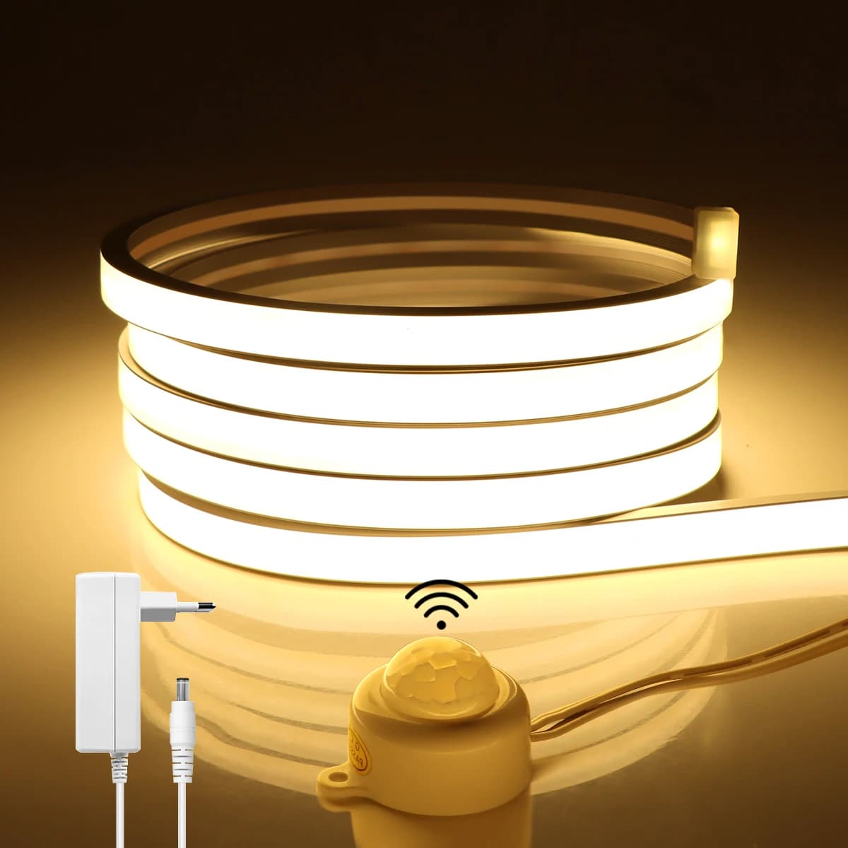 Fita de LED neon ultra brilhante 24V com sensor de movimento PIR, à prova d'água, 320 LEDs/m