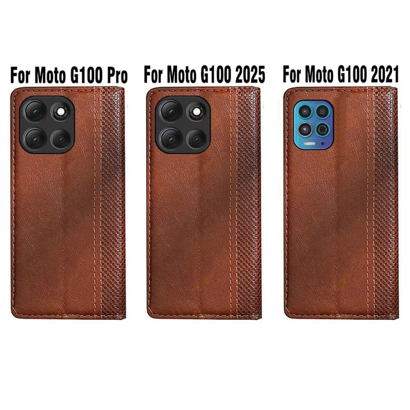 Capas para Moto G100 Pro, Moto G100 2025 e Moto G100 2021 em couro sintético marrom com textura