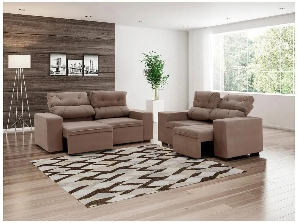 Conjunto de sofás retrátil e relax marrom com dois sofás de 2 e 3 lugares