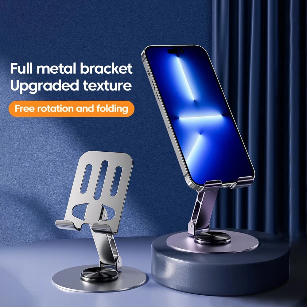 Suporte de mesa para celular em metal com rotação de 360 graus, dobrável e portátil
