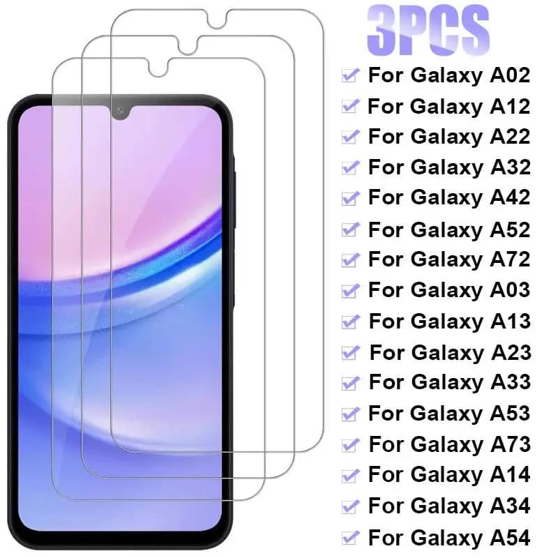 Protetor de tela de vidro temperado, 3 peças, para vários modelos de Samsung