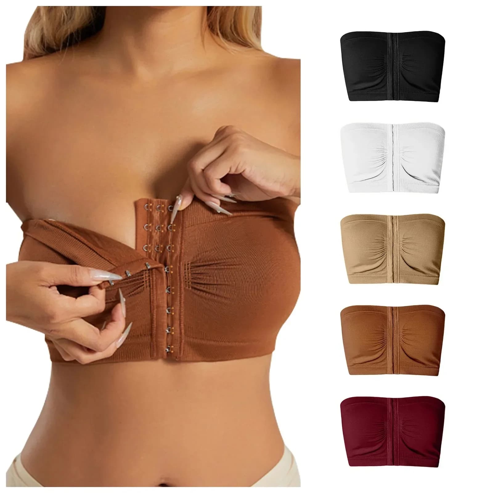 Sutiã bralette sem alças feminino em várias cores, sem bojo, sem costura, fechamento frontal com colchetes