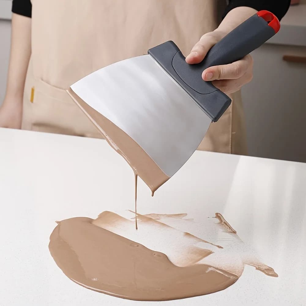 Espátula para chocolate Jácotei com lâmina inox grande e cabo ergonômico cinza com ponta vermelha