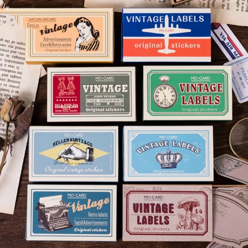 Adesivos vintage em caixa, 60 peças, decorações de memorando, etiquetas artesanais diy, materiais de scrapbook, materiais de papelaria, decorações