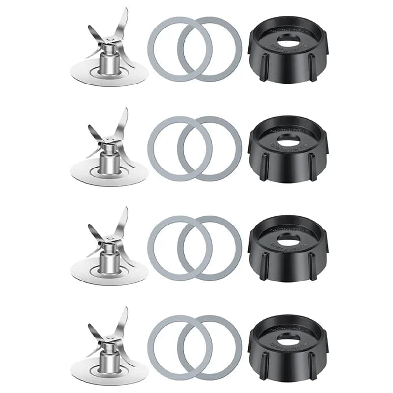Conjunto de peças de reposição para liquidificador Oster com lâminas de aço inox e juntas de borracha pretas e transparentes
