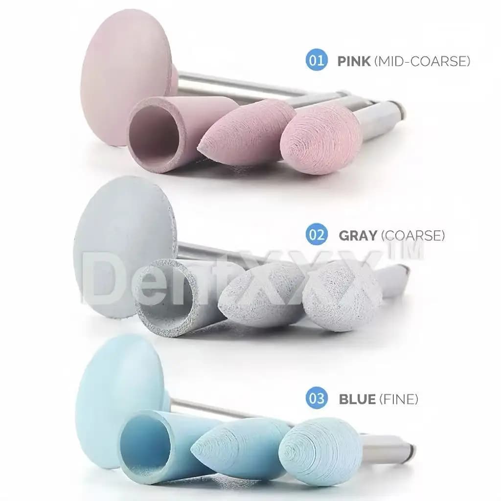 Conjunto de pontas flexíveis multifuncionais para polimento e retificação em silicone, haste de 2,35mm, em diversas cores.