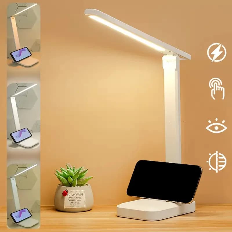 Luminária de mesa dobrável LED com 3 níveis de intensidade ajustável, toque, proteção ocular, luz noturna recarregável USB