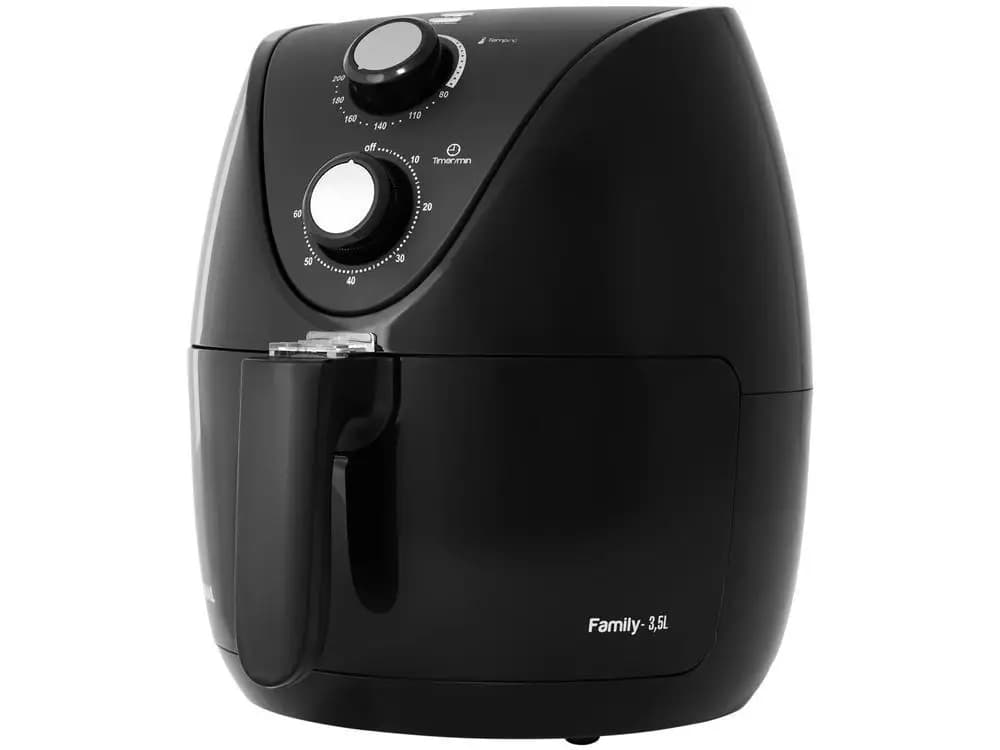 Fritadeira elétrica sem óleo Family-3.5L, preta, com controle de temperatura e tempo