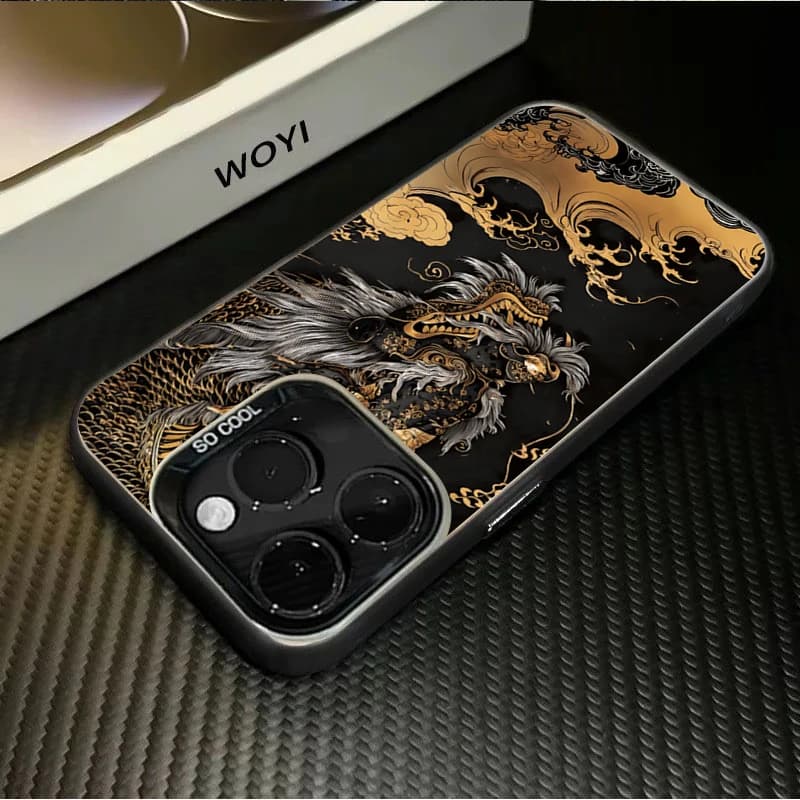 Capa preta com dragão dourado para Xiaomi Redmi Note 14, design chapeado e proteção reforçada para câmera