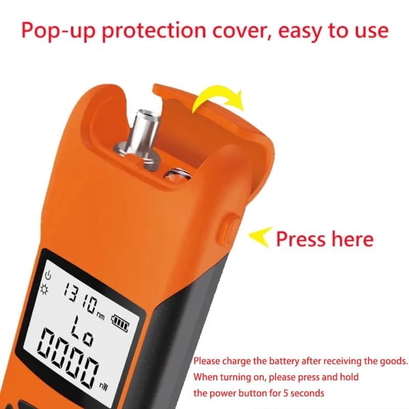Medidor de potência óptica FTGT G10 amarelo com tampa protetora pop-up fácil de usar