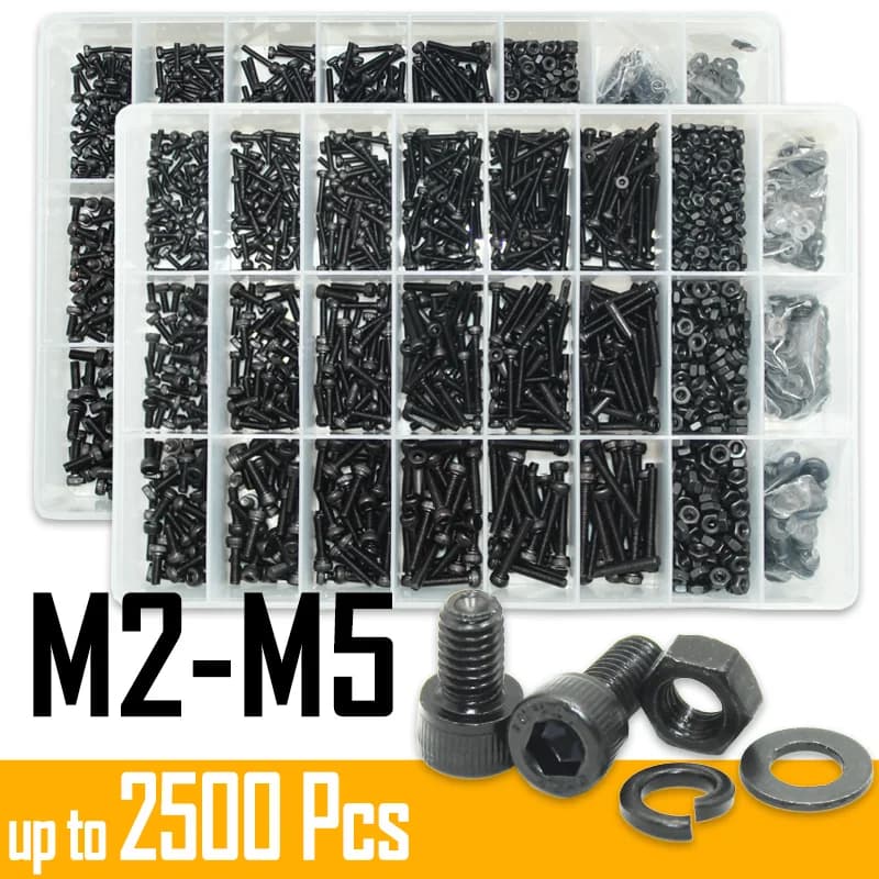 Conjunto de parafusos de cabeça sextavada preta M2-M5 até 2500 peças