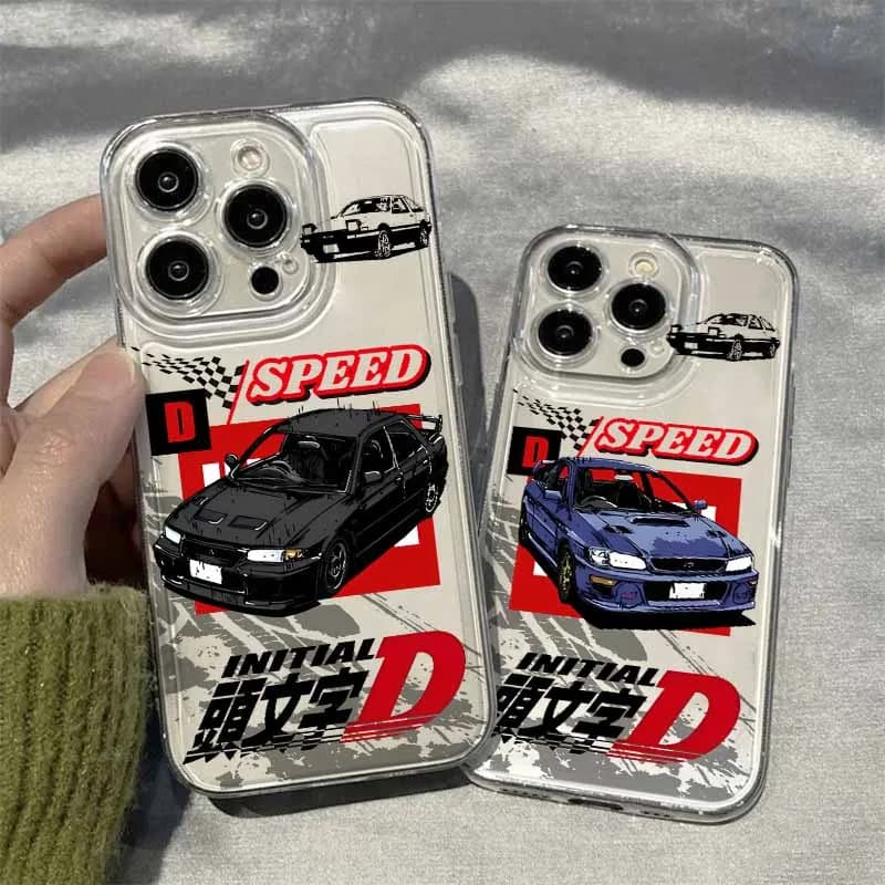 Capas de telefone transparentes com design de corrida de carros Initial D para Xiaomi Redmi.