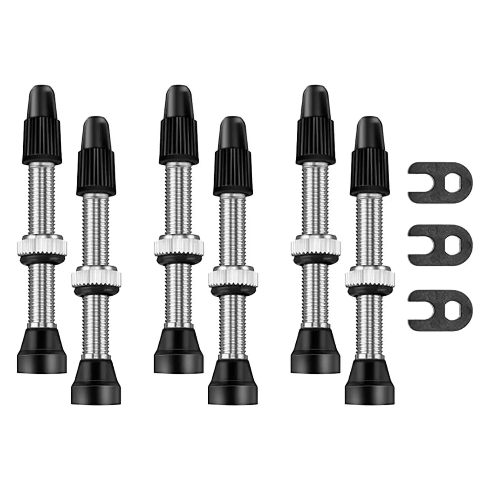 Kit completo válvula Presta tubeless 6 peças preto e prata para bicicleta MTB e estrada