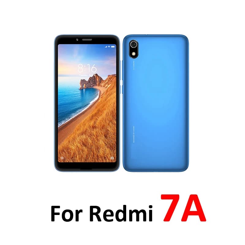 Componentes de reparo para Xiaomi Redmi 7A, incluindo peças pretas, azuis e placa flexível laranja.