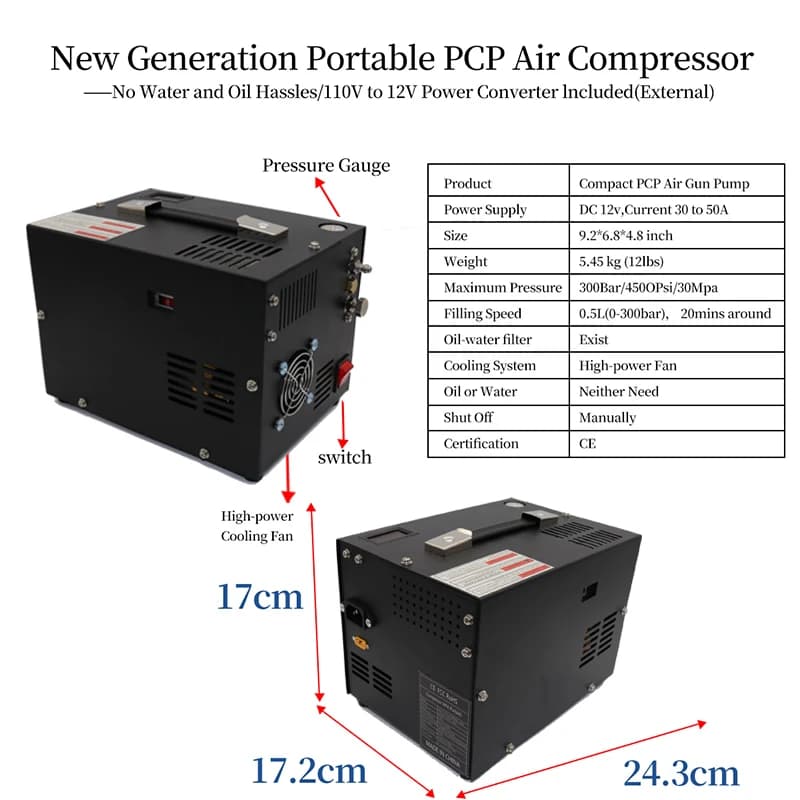 Compressor de ar de alta pressão, bomba do carro, bomba submergível, rifle do ar do PCP, 300 Psi, 30MPA, 4500psi, 220V, 12 V