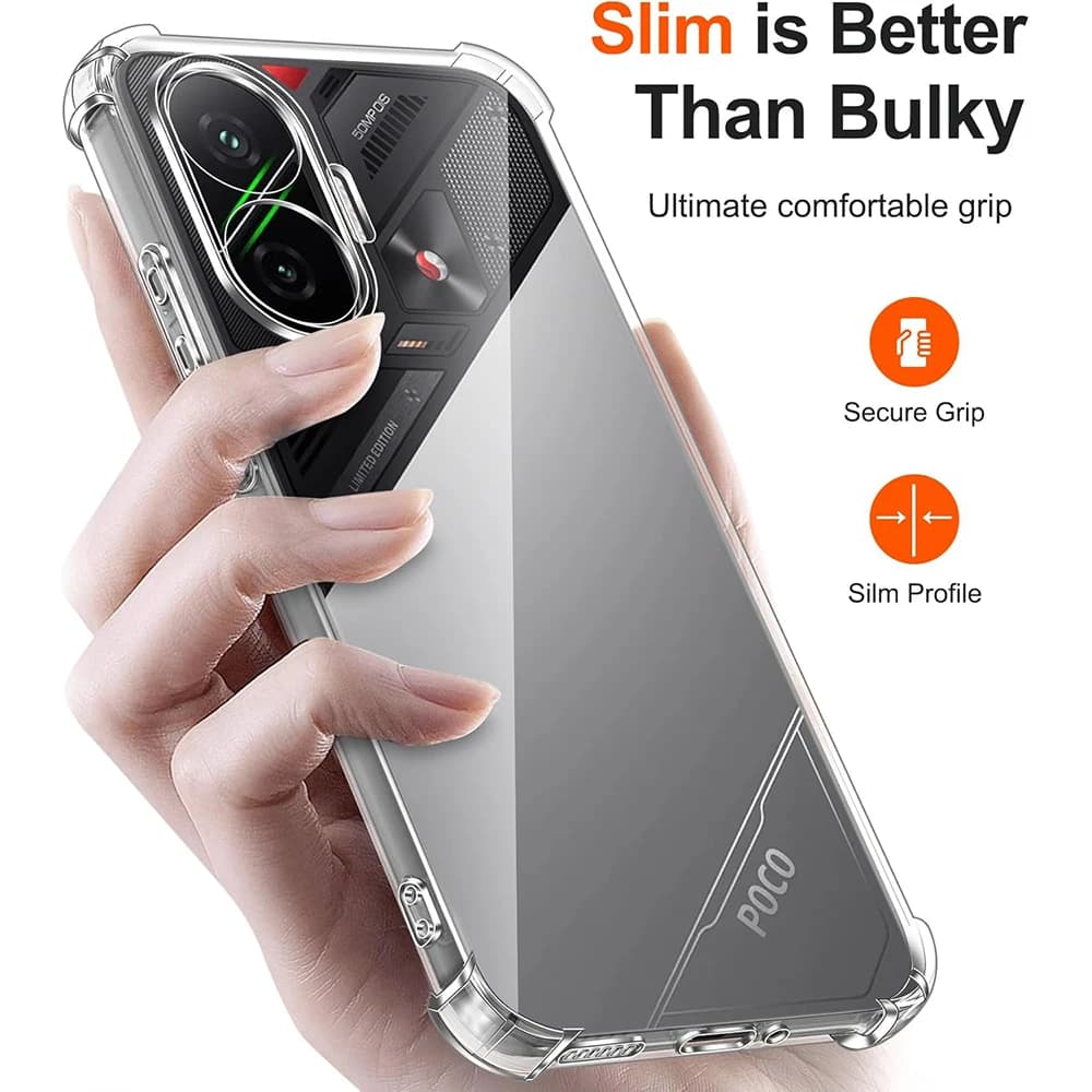 Capa fina transparente para Xiaomi Poco com design ergonômico e grip confortável para proteção anti-choque