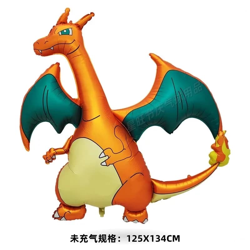 Balão 3D grande de Pokémon Charizard em forma de dragão, para decoração de festa infantil.