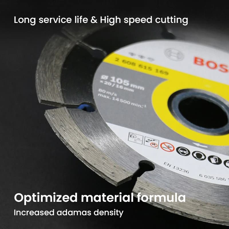 Disco de corte de diamante Bosch cinza 105mm com alta durabilidade e corte rápido para pedra e concreto