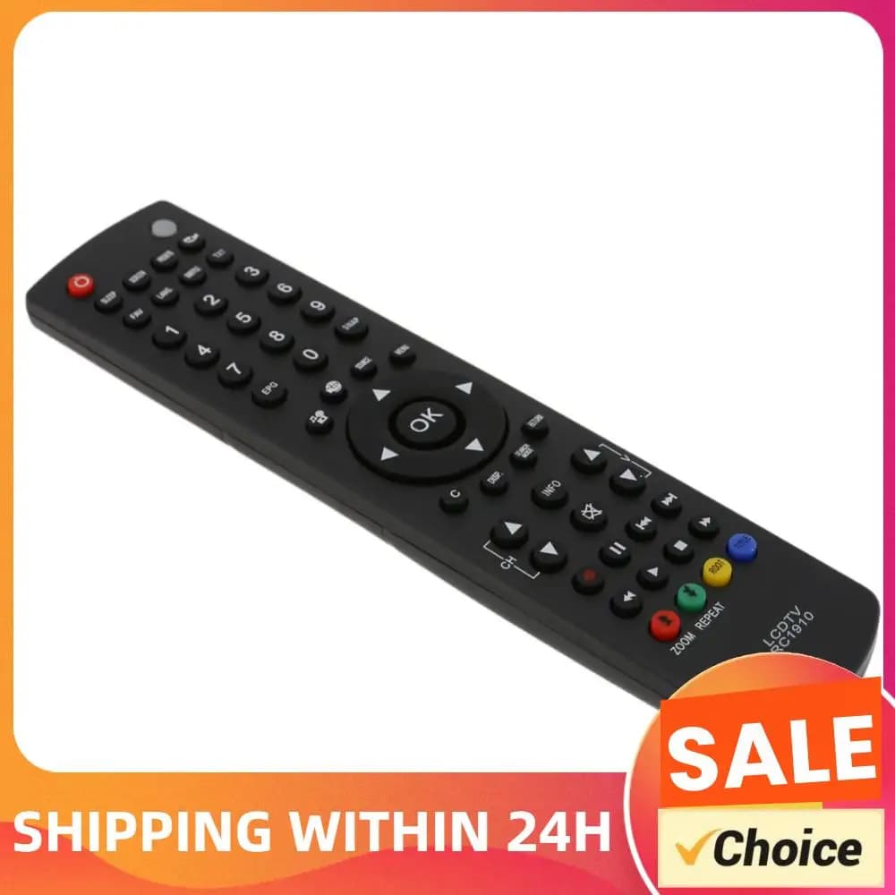 Controle remoto preto para smart TV com botões coloridos e texto 'OK' no botão central.
