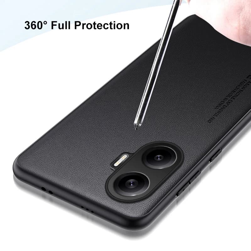 Capa preta para Xiaomi Poco F7 5G em couro PU à prova de choque com proteção 360 graus e resistência a riscos