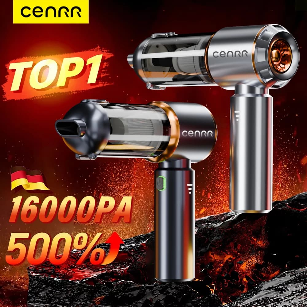 Aspirador de Carro Mini CENRR Potente Sem Fio - Alta Performance 16000PA 500%
