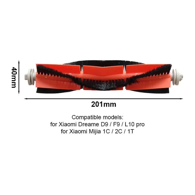 Escova principal laranja e preta para Xiaomi Dreame F9 e Mijia 1C, medidas 201mm por 40mm